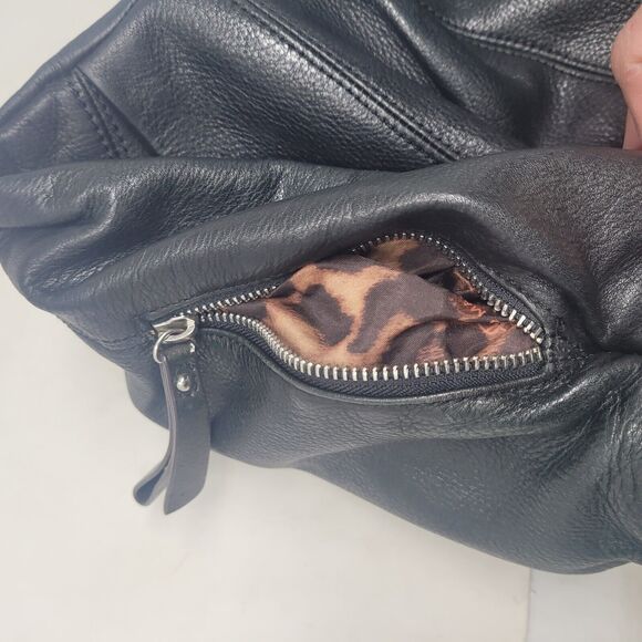 B Makowsky Black Pebbled Leather Hobo Shoulder Bag Purse Medium Large Bohemian - Picture 12 of 13